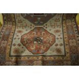 20th Century Caucasian design rug with triple medallion on ivory ground