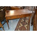 Regency mahogany side table, the plain top with rounded front corners above two frieze drawers