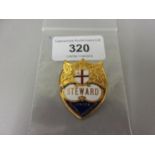 Gilt metal and enamel London Football Association steward badge
