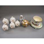 Set of five Continental pottery kitchen storage jars, pottery cup and cover and sundries