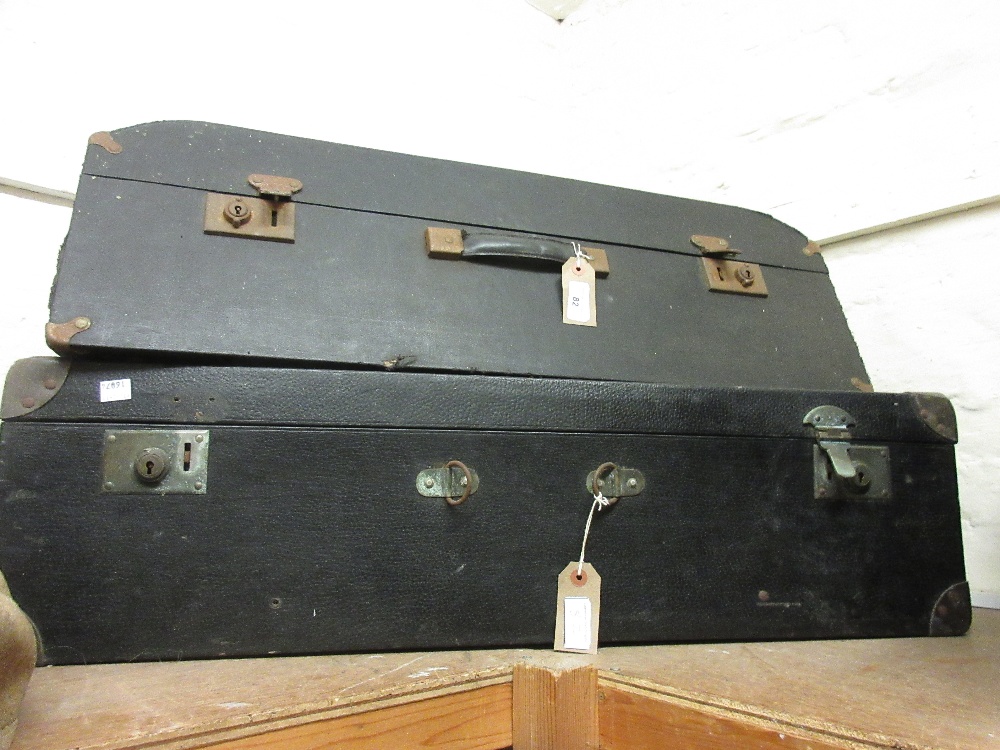 Early 20th Century wooden leatherette covered car trunk and another similar