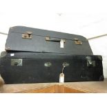 Early 20th Century wooden leatherette covered car trunk and another similar
