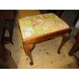 Stained beechwood stool with woolwork drop-in seat and cabriole supports