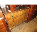 Mid 20th Century walnut three drawer chest with cabriole supports, 36ins wide