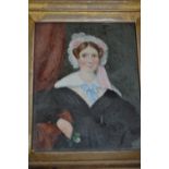 19th Century maple framed watercolour, portrait miniature of a lady, 4ins x 3ins, two similar