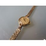 Ladies 9ct gold cased Omega wristwatch with 9ct gold articulated bracelet 17g total weight