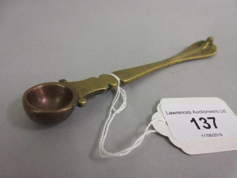 Small unusual antique copper and brass ladle