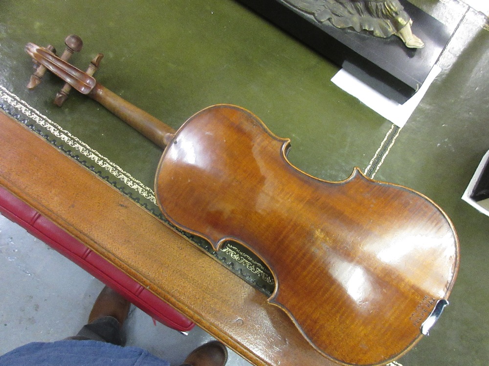 Antique violin with 14.25in one piece back bearing various labels including Houvenel Paris and - Image 5 of 16