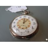 Longines Continental silver cased crown wind open faced pocket watch with nielo decoration This is