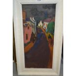 Mid 20th Century post impressionist school, oil on panel, a village street scene with figures,
