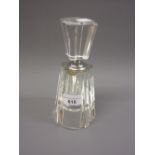 Clear glass Art Deco style perfume bottle with screw top, 8ins high