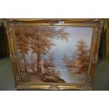 I. Cafieri, 20th Century oil on canvas, river landscape, signed, gilt framed, 19ins x 23ins,