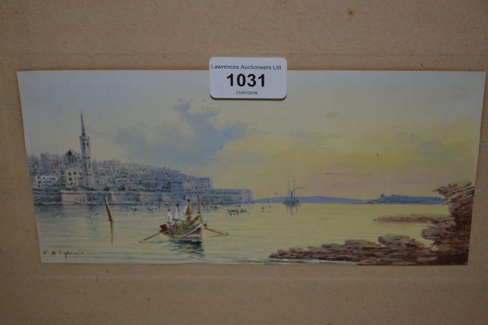 D' Esposito, watercolour, boats in a harbour, 4.5ins x 9ins, together with another similar, frames