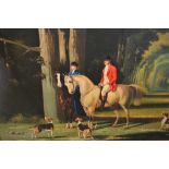 Jack Smith, large 20th Century oil on canvas, huntsman and hounds in a wooded landscape, gilt