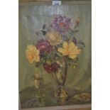 Stanley Grimm, oil on canvas, still life, flowers in a glass vase, signed, dated '48, gilt framed,