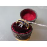18ct Yellow gold five stone diamond and five stone sapphire set ring, in original box 3g Size K No