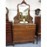 19th Century French walnut commode dressing chest with a swing mirror above two drawers, the rouge