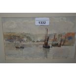 Herbert Menzies Marshall signed watercolour, boats in a coastal inlet, 5.25ins x 8.25ins