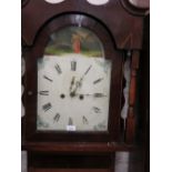 19th Century mahogany and oak longcase clock, the broken arch hood with swan neck pediment and