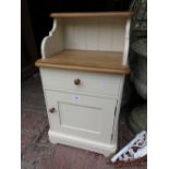 Laura Ashley, oak and cream painted bedside cabinet with single drawer and single panel door on