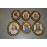 Set of six brass framed miniature engravings of French kings and nobility
