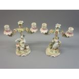 Pair of 19th Century Continental porcelain figural two light candelabra