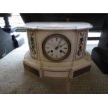 19th Century white marble and Pietra Dura inlaid mantel clock, the enamel dial with Roman numerals