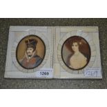Pair of continental oval portrait miniatures of a continental officer in uniform and a lady with