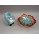 David Wallace, Art Glass vase together with an Art Glass shallow bowl