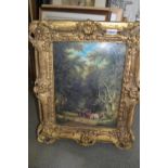 Three 20th Century decorative gilt picture frames housing three oleographs Two pictures are 12.75ins