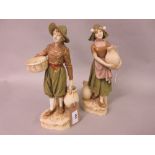 Pair of Royal Dux figures of a Dutch boy and girl in traditional costume, 10ins high