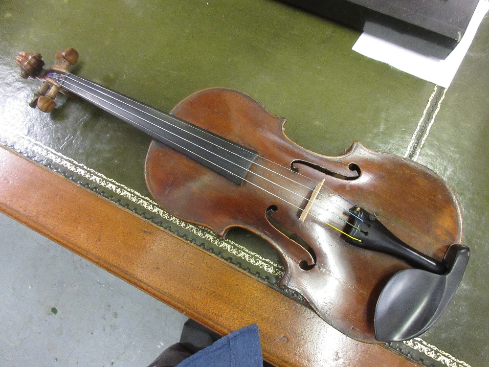 Antique violin with 14.25in one piece back bearing various labels including Houvenel Paris and - Image 8 of 16