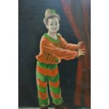 Reno Carli, 20th Century oil on canvas, full length portrait of a clown , signed , gilt framed,