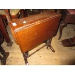 Small mahogany drop-leaf Sutherland table, a reproduction leather inset occasional table, another