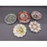 19th Century Ironstone plate, 19th Century Meissen cabinet plate (at fault), together with a small