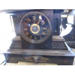 Large 19th Century black slate mantel clock, the black dial with gilt Roman numerals the case with