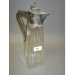 Etched glass claret jug with silver plated mounts