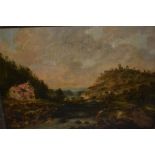 Attributed to Thomas Creswick, 19th Century oil on millboard, landscape with cottage by a river