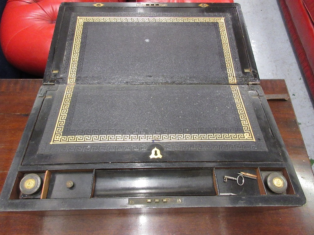 Victorian figured walnut and brass bound rectangular fold-over writing slope, the fitted interior - Image 2 of 2