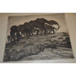 Group of four etchings on tracing paper, studies of elephants and lions, signed in pencil A.