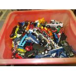 Box containing a quantity of various children's diecast and plastic 20th Century model vehicles
