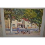 Folder containing three unframed watercolours, street scene and other views, signed Edward Walker,