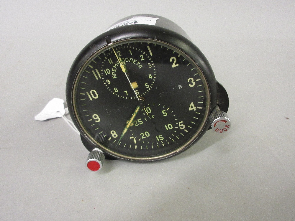 Russian aircraft clock with luminous hands and Arabic numerals, 3.25inch diameter