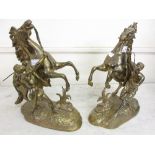 Pair of 19th Century polished bronze Marli horse groups, 16ins high each