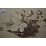 Monochrome watercolour, study of blackberries, bearing monogram in a shield and ESK stamp, gilt