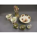 Modern Wedgwood Imari pattern fruit bowl, pair of similar jugs, a George Jones pottery flower bowl