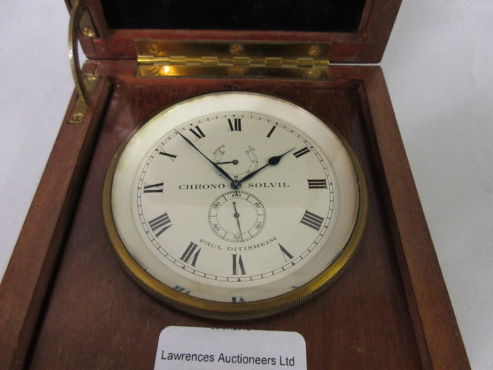 Paul Dittisheim, a small mahogany cased lever deck marine chronometer, the silvered dial with