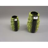 Two Sylvac green pottery relief moulded vases