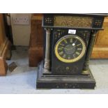 Large 19th Century black slate and gilt metal mounted mantel clock, the rectangular case with