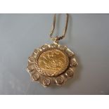 1978 Sovereign in a 9ct gold pendant mount with chain 23g total weight including sovereign and